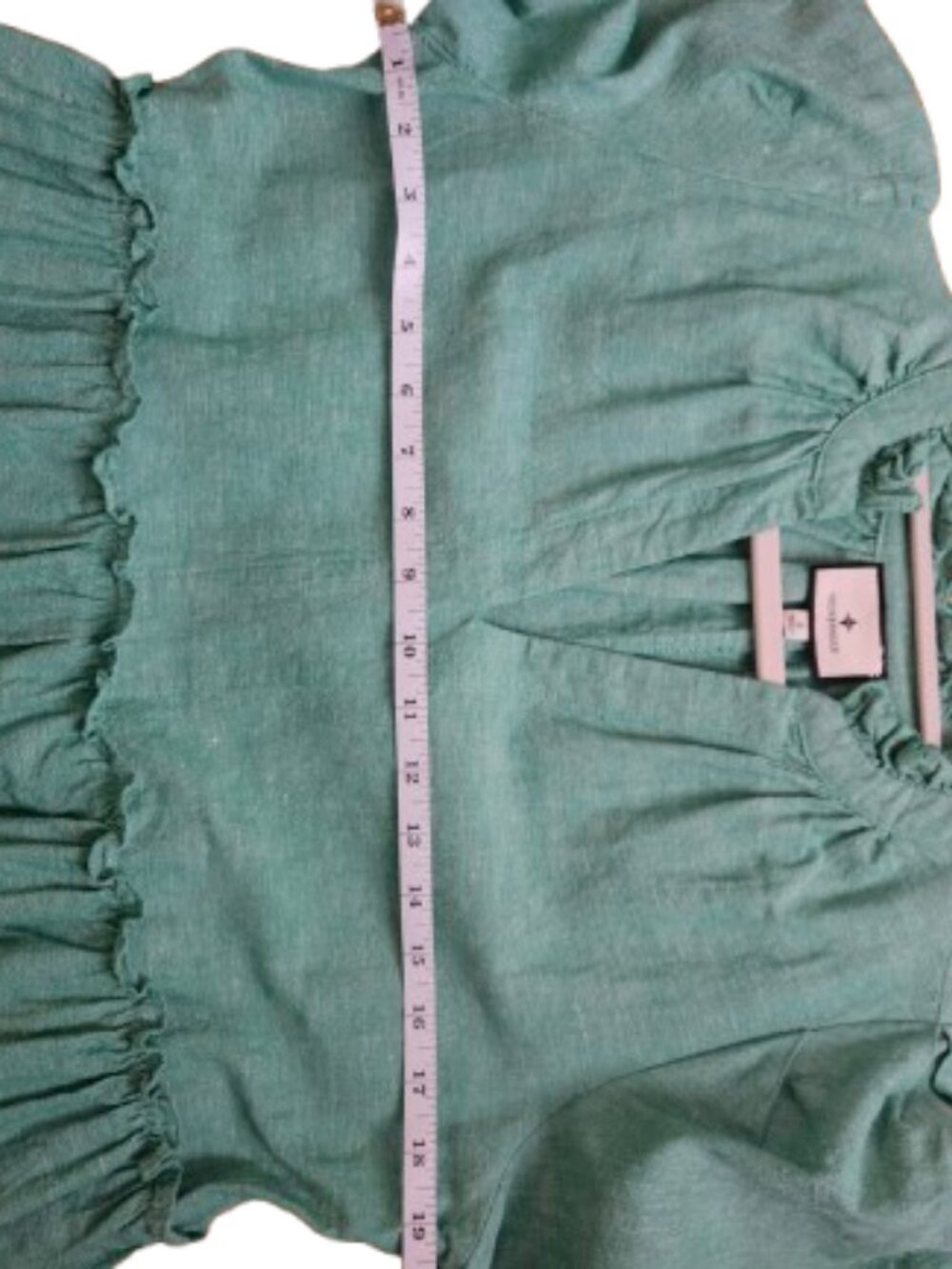 Tuckernuck Sea Green Crawford Mini Dress Linen Blend Ruffle SZ Small - Picture 10 of 12